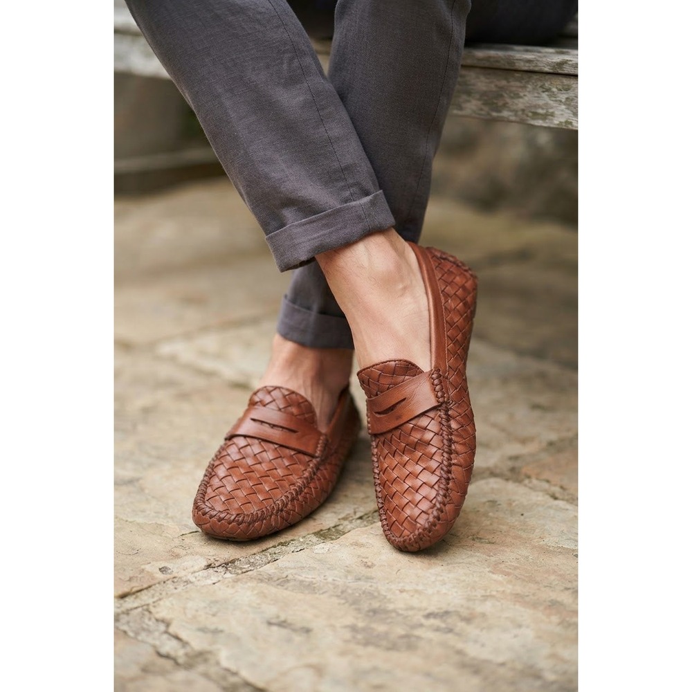 Robert Zur San Tropez Luggage Brown Woven Leather Driving Moccasins 9.5 M